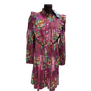 Ro’s Garden Women’s Roma Campeche Ruffle Floral Long Sleeve Dress Cotton Size XL
